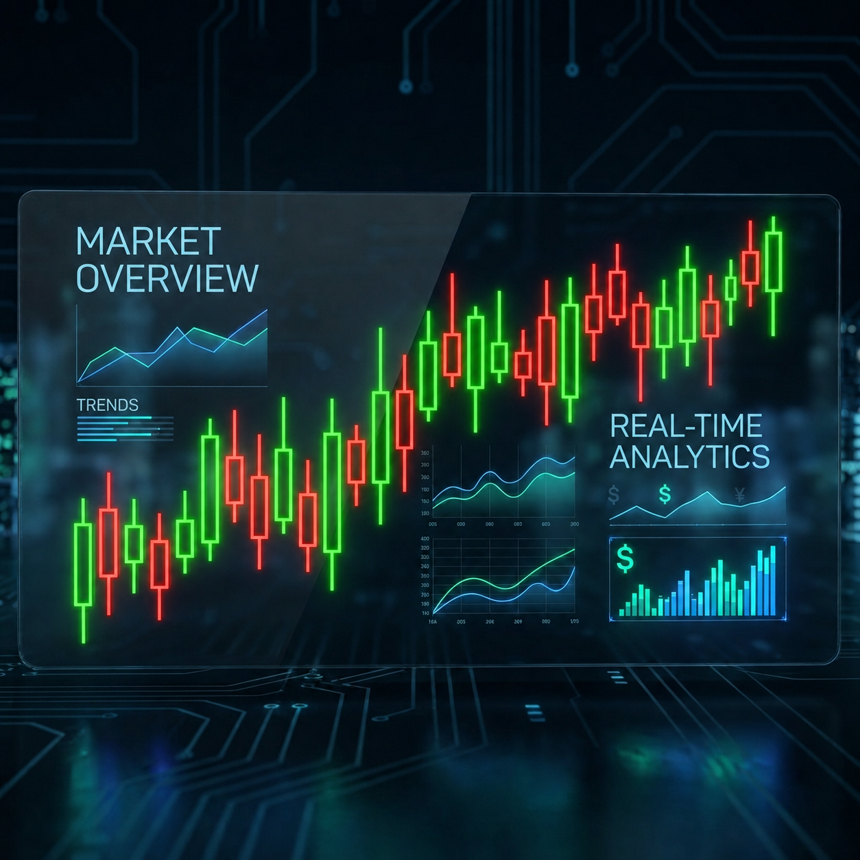Finance feed with vibrant red and green candlestick chart